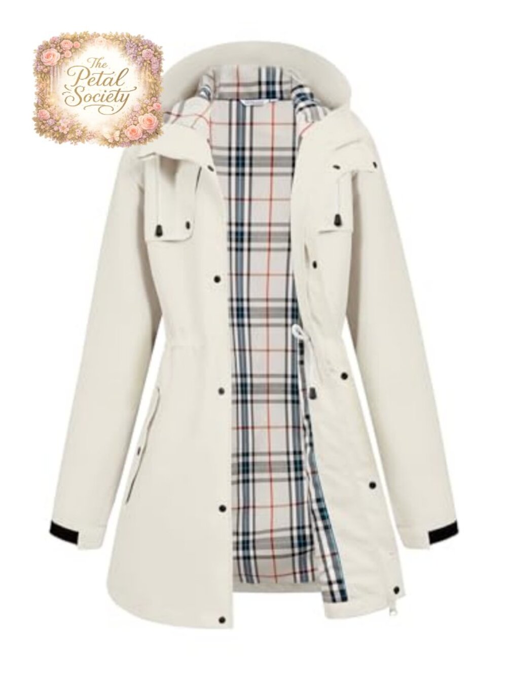 Waterproof Long Hooded Raincoat Lined Women's Rain Jacket